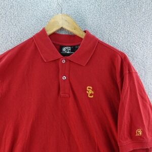 Vintage USC Trojans Mens L Team Issued Red Polo Shirt L‎ NCAA Football College